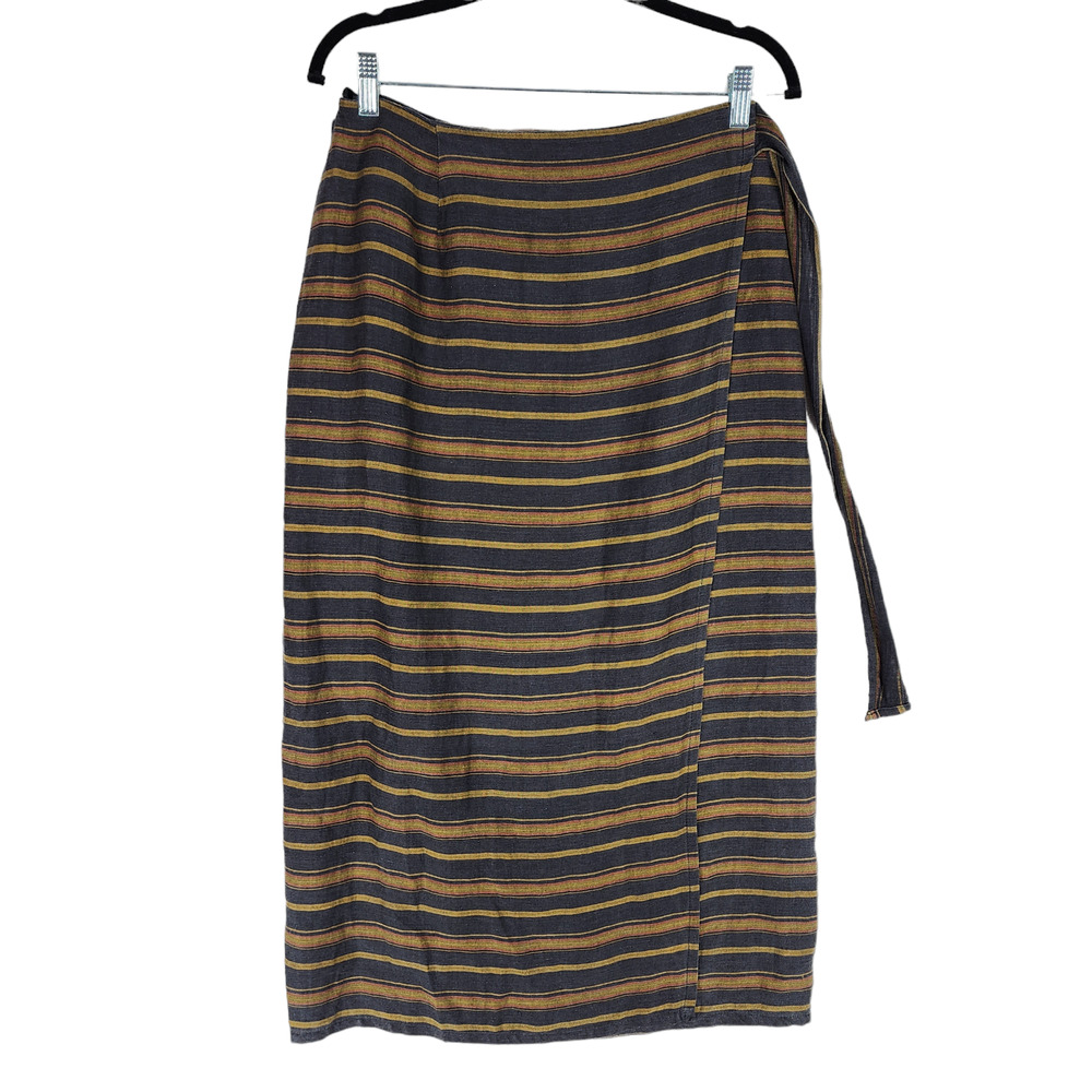 Vtg Marilyn Anselm Hobbs Midi Wrap Skirt sz 14 Women Black Mustard Yellow London